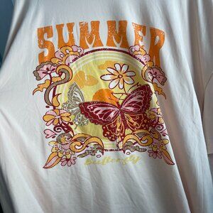 Womens Shein Summer Butterfly Tan Flower Graphic Short Sleeve T-Shirt Sz 3XL